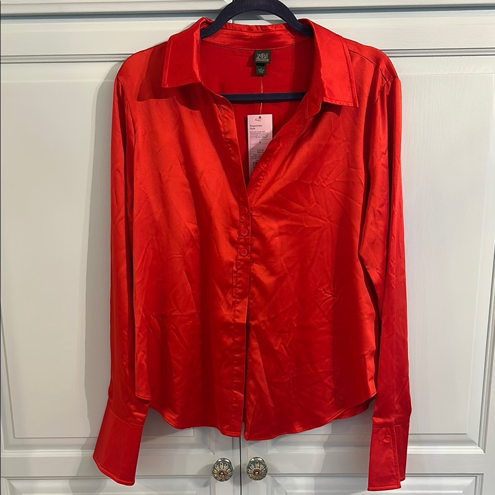 Brand New Red Long Sleeve Button Down Shirt